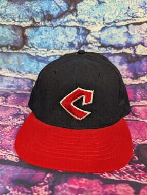Cleveland Indians Hat Baseball Cap Fitted 7 1/8 Blue Roman Leather MLB C Defunct